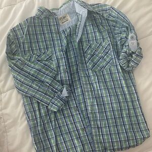 PD&C Teal and Lime Plaid Shirt